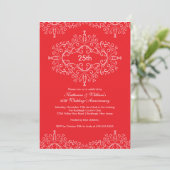 25e Anniversaire Damask Invitation Rouge Blanc (Debout devant)