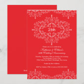 25e Anniversaire Damask Invitation Rouge Blanc (Devant / Derrière)