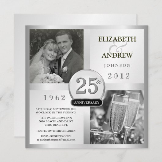 25e Anniversaire de Mariage - Cartes d'Invitation  (Devant / Derrière)