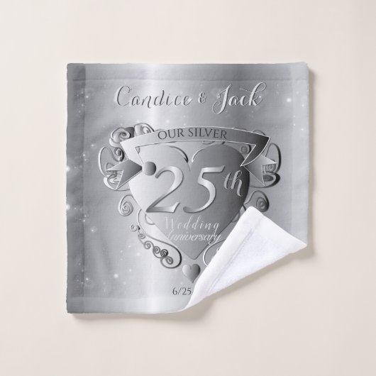 25e anniversaire du Mariage Coeur d'argent  (Gant de toilette)
