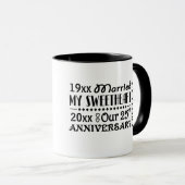 25e anniversaire Gift Mug ou Coupe avec des dates  (Devant droit)