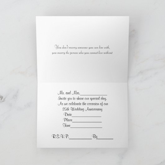 25e anniversaire invitation argent satin (Intérieur)