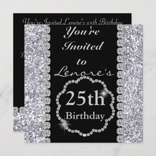 25e anniversaire Invitation DIAMONDS & SPARKLES (Devant / Derrière)