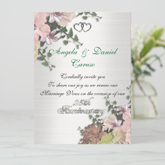 25e anniversaire Invitation Fleurs d'aquarelle (Debout devant)