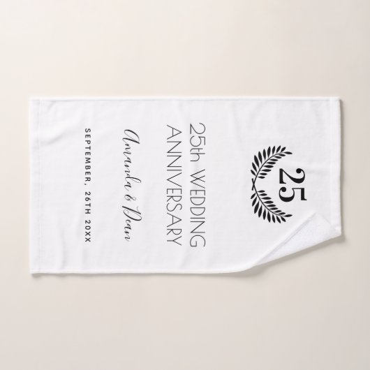 25e anniversaire mariage blanc noir couronne (Serviette à main)
