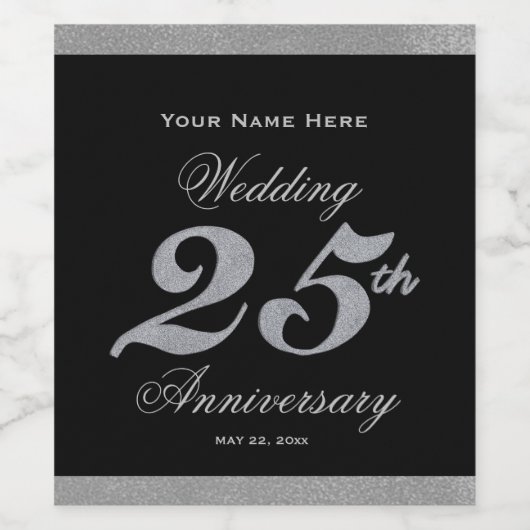 25e anniversaire Mariage Étiquette de vin d'argent (Étiquettes simples)
