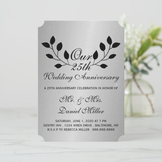 25e anniversaire Mariage Invitation d'argent (Debout devant)