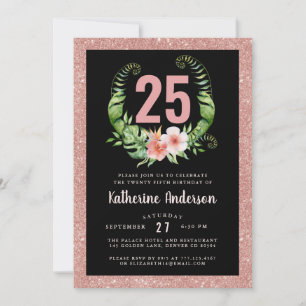 25e anniversaire noir rousse rose invitation flora