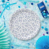 25e Birthday Blue/White Random Number Pattern Papieren Bordje (Feest)