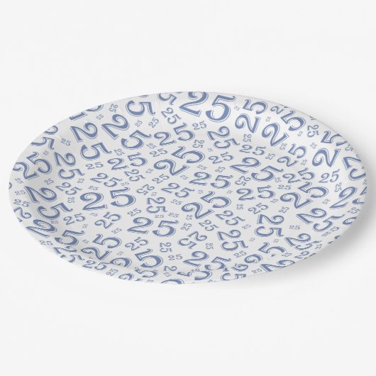 25e Birthday Blue/White Random Number Pattern Papieren Bordje (Gekanteld)