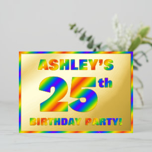 25e Birthday Party — Fun, regenboogspectrum "25" Folie Uitnodiging