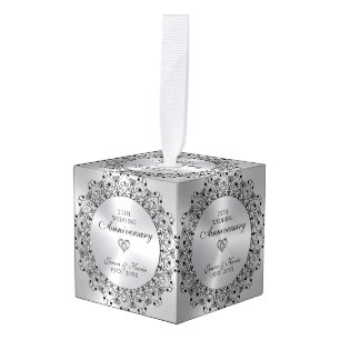 25e bruiloft Jubileum BlackMandala op zilver Kubus Ornament