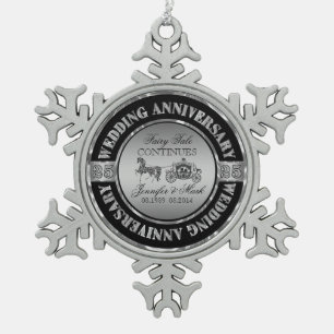 25e bruiloft Jubileum-bruiloft Paard en vervoer Tin Sneeuwvlok Ornament