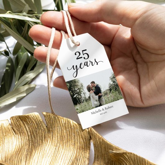 25e bruiloft Jubileum Elegante Foto Minimalist Cadeaulabel