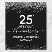 25e bruiloft Jubileum Faux Glitter Wijn Etiket (Enkel label)