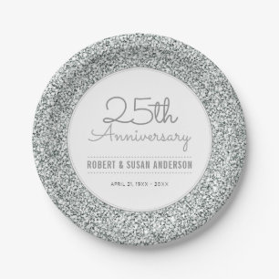 25e bruiloft Jubileum Faux Silver Glitter Papieren Bordje