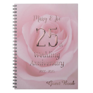 25e bruiloft Jubileum gastboek roze Rose Notitieboek