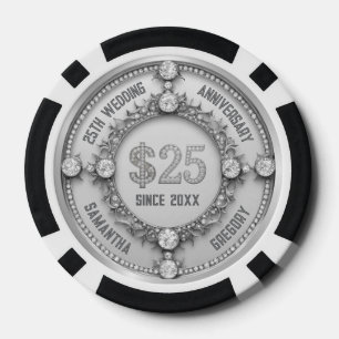25e bruiloft Jubileum Glamoureuze Witte Diamanten Poker Chips