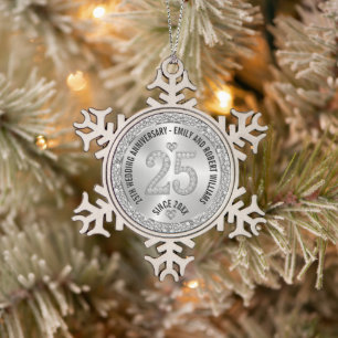 25e bruiloft Jubileum Gold White Diamonds Tin Sneeuwvlok Ornament