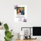 25e bruiloft Jubileum Goud Lijst Paarse Rozen Poster (Thuiskantoor)