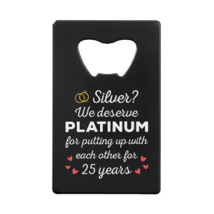 25e bruiloft Jubileum I - Silver Funny Couple Kredietkaart Flessenopener