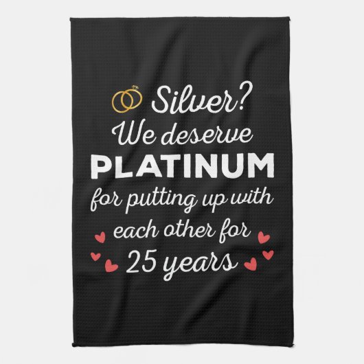 25e bruiloft Jubileum I - Silver Funny Couple Theedoek (Verticaal)