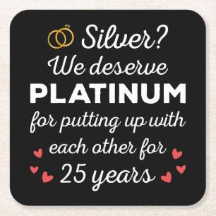25e bruiloft Jubileum I - Silver Funny Couple Vierkante Kartonnen Onderzetter