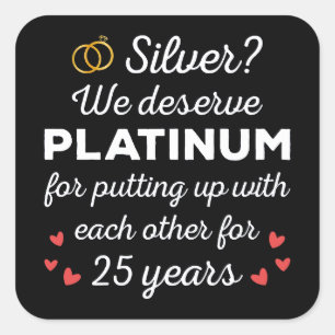 25e bruiloft Jubileum I - Silver Funny Couple Vierkante Sticker