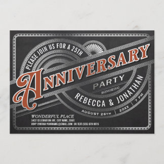 25e bruiloft Jubileum Invitations Retro Folie Kaart