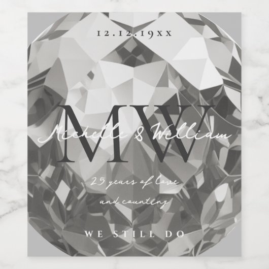 25e bruiloft Jubileum Monogram Modern Zilver Wijn Etiket (Enkel label)