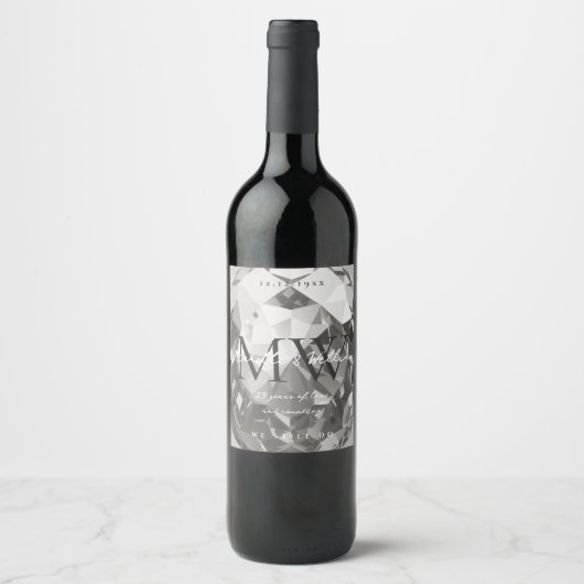 25e bruiloft Jubileum Monogram Modern Zilver Wijn Etiket (Voorkant)