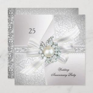 25e bruiloft Jubileum Pearl White Silver Kaart