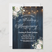 25e bruiloft Jubileum Rustiek Blauw String Lichten Kaart (Voorkant)