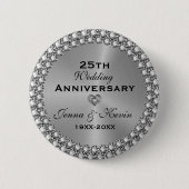 25e bruiloft Jubileum Silver & Diamonds Button (Voorkant)