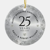 25e bruiloft Jubileum Silver Sparkling Lijst Keramisch Ornament (Voorkant)