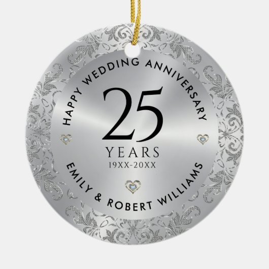 25e bruiloft Jubileum Silver Sparkling Lijst Keramisch Ornament (Voorkant)