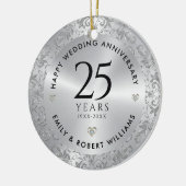 25e bruiloft Jubileum Silver Sparkling Lijst Keramisch Ornament (Links)
