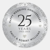 25e bruiloft Jubileum Silver Sparkling Lijst Ronde Sticker (Voorkant)