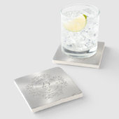 25e bruiloft Jubileum Silver Sparkling Lijst Stenen Onderzetter (Zijkant)