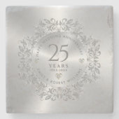 25e bruiloft Jubileum Silver Sparkling Lijst Stenen Onderzetter (Voorkant)