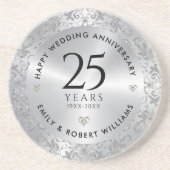 25e bruiloft Jubileum Silver Sparkling Lijst Zandsteen Onderzetter (Voorkant)