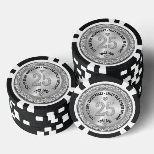 25e bruiloft Jubileum Silver White Diamonds Poker Chips
