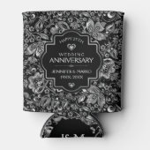 25e bruiloft Jubileum & SilverFloral Damasks Blikjeskoeler (Voorkant)