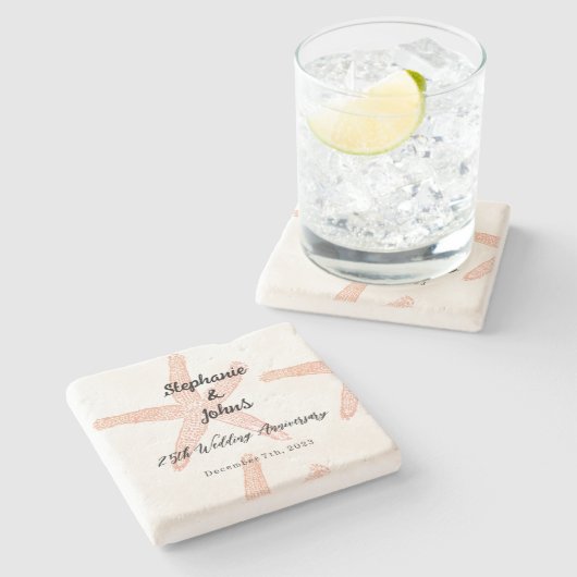 25e bruiloft Jubileum Starfish aangepaste naam cad Stenen Onderzetter (Zijkant)