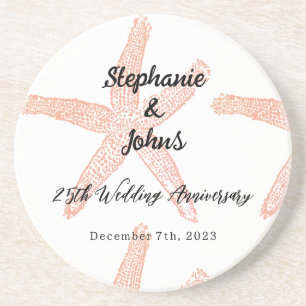 25e bruiloft Jubileum Starfish aangepaste naam cad Zandsteen Onderzetter