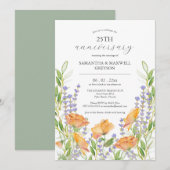 25e bruiloft Jubileum uitnodigingen Floral (Voorkant / Achterkant)