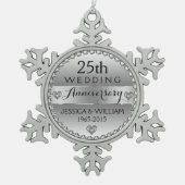 25e bruiloft Jubileum White Diamonds & Silver Tin Sneeuwvlok Ornament (Voorkant)