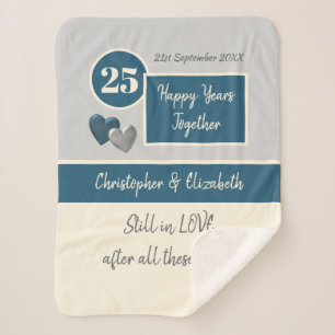 25e bruiloft Jubileum zilver en blauw Sherpa Deken