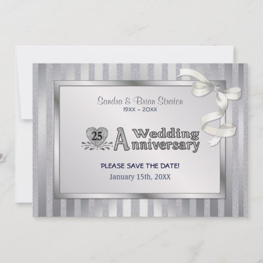 25e bruiloft Jubileum - Zilver Save The Date (Voorkant)