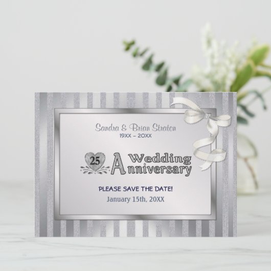 25e bruiloft Jubileum - Zilver Save The Date (Staand voorkant)
